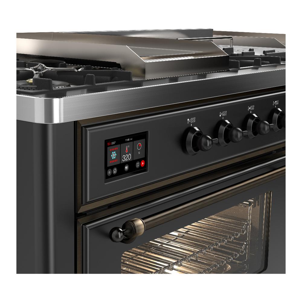ILVE UM60FSNR3MGB Majestic III 60 inch Dual Fuel Range with 7 Burners, Griddle and French Top, Dual Function Burner with up to 25,000 BTU (Natural Gas, Triple Glass Door, Graphite Matte, Burnished)
