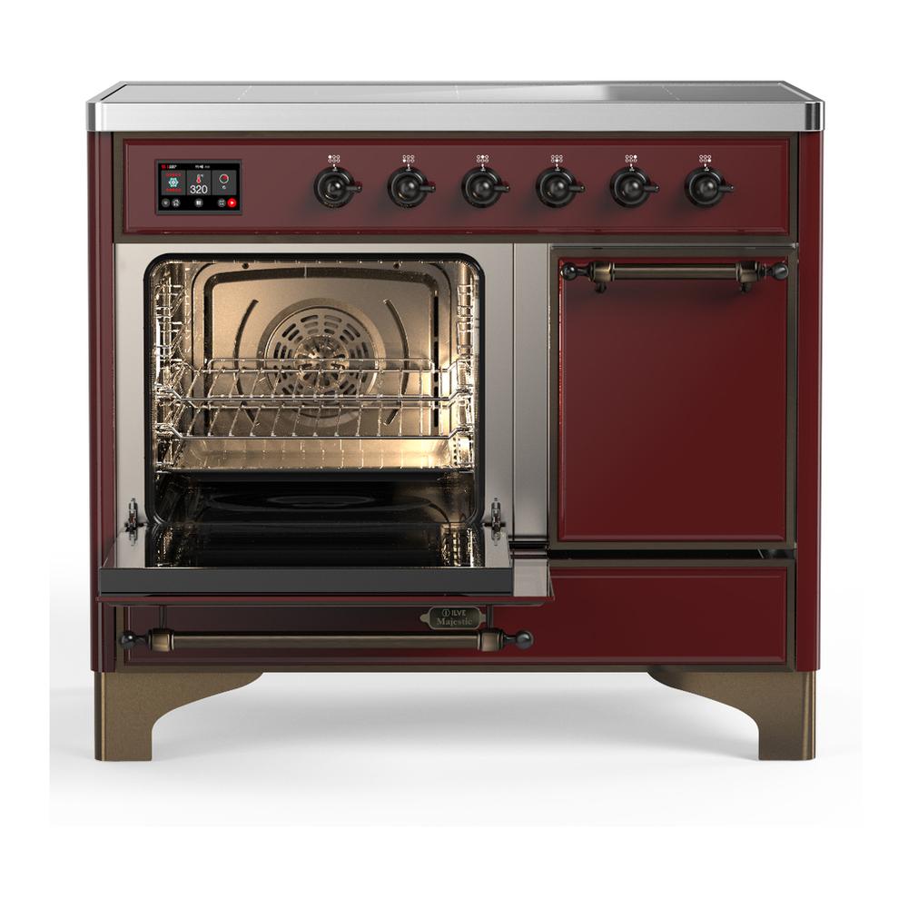 ILVE UMDIB40QNR3BUB Majestic III 40 inch Induction Range with 6 Elements, 3.82 cu. ft. Total Oven Capacity (Solid Door, Burgundy, Burnished)