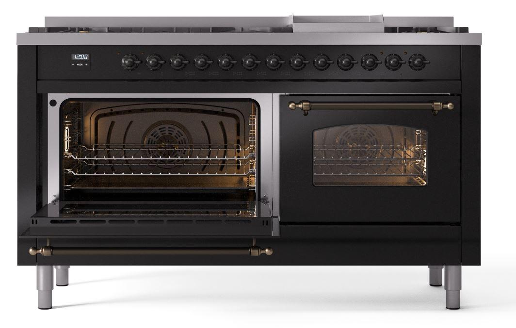 Nostalgie II 60 Inch Dual Fuel Liquid Propane Freestanding Range in Glossy Black with Bronze Trim