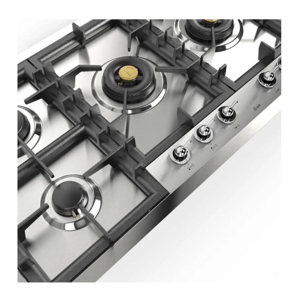 ILVE UHCPT125NSSCLP Nostalgie II 48 inch Built-In Gas Cooktop with Total Black Brass Burners, in Stainless Steel (6 Sealed Burners, Liquid Propane, Chrome)