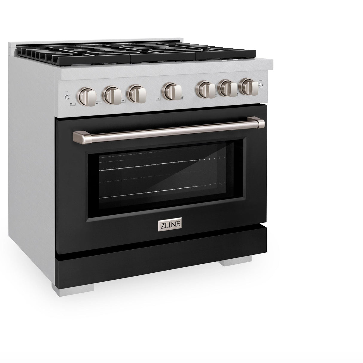 ZLINE 36 in. 5.2 cu. ft. 6 Burner Gas Range with Convection Gas Oven in DuraSnow' Stainless Steel with Black Matte Door (SGRS-BLM-36)