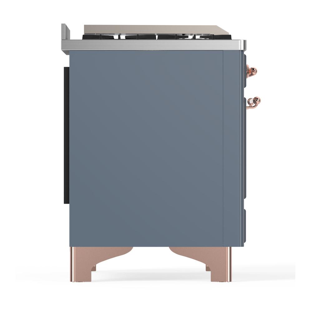 ILVE UM36FNR3BGPLP Majestic III 36 inch Dual Fuel Range with 6 Black Brass Burners and Griddle, Dual Function Burner up to 25,000 BTU (Triple Glass Door, Blue Grey, Copper, Liquid Propane)