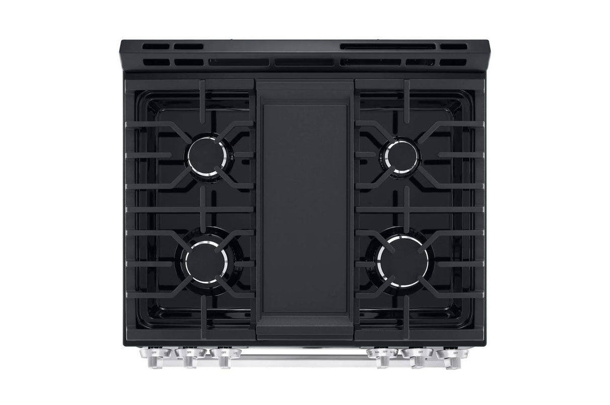 5.8 cu.ft. Smart Gas Single Oven Slide-in Range, Air Fry, Fan Convection, EasyClean®, Self Clean, ThinQ®, Printproof® Stainless Steel - New Handle