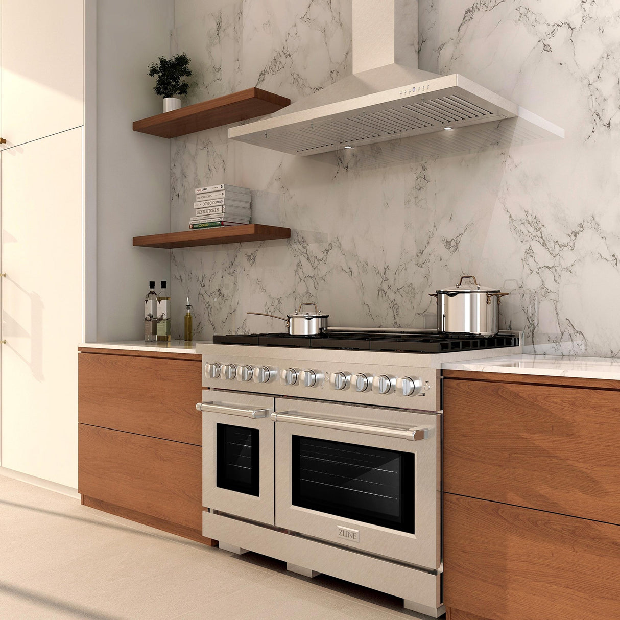 ZLINE 48 in. 6.7 cu. ft. 8 Burner Double Oven Gas Range in DuraSnow' Stainless Steel (SGRS-48)