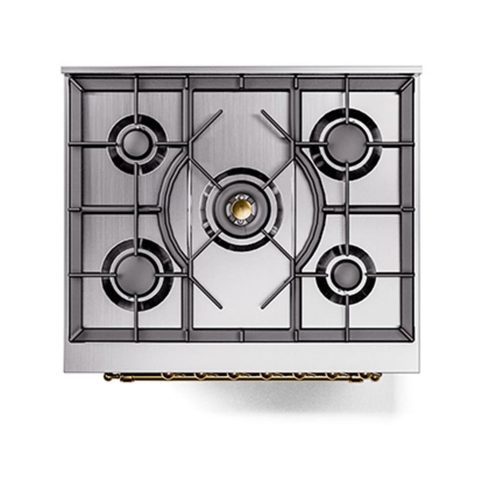 ILVE UN30QNMPBKGLP Nostalgie II Noblesse 30 inch Dual Fuel Range (Liquid Propane, Solid Door, Glossy Black, Brass)