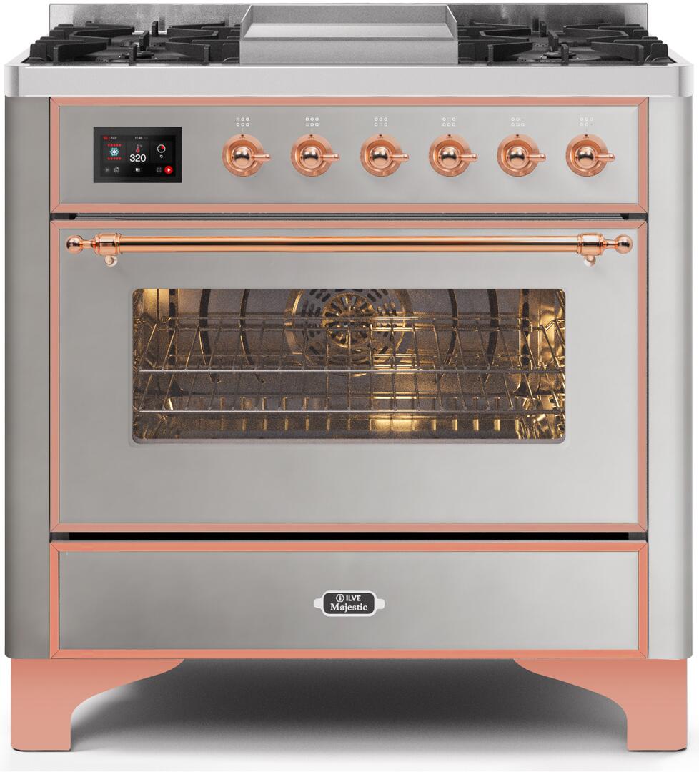 Majestic II 36 Inch Dual Fuel Liquid Propane Freestanding Range in Stainless Steel with Copper Trim