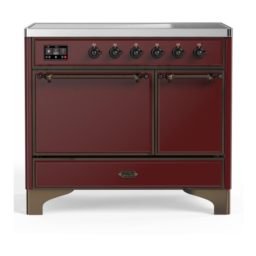 ILVE UMDIB40QNR3BUB Majestic III 40 inch Induction Range with 6 Elements, 3.82 cu. ft. Total Oven Capacity (Solid Door, Burgundy, Burnished)