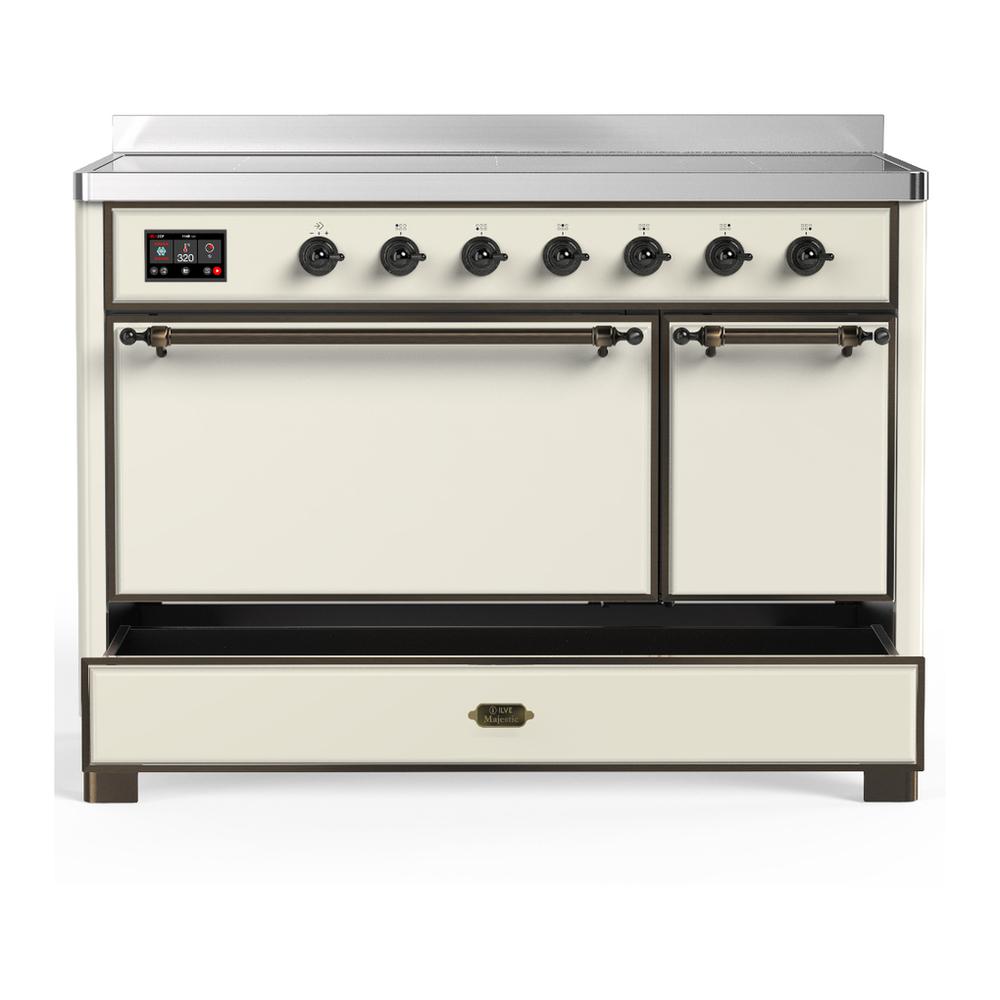 ILVE UMIB48QNR3AWB Majestic III 48 inch Induction Range with 6 Elements, 5.02 cu. ft. Total Oven Capacity (Solid Door, Antique White, Burnished)