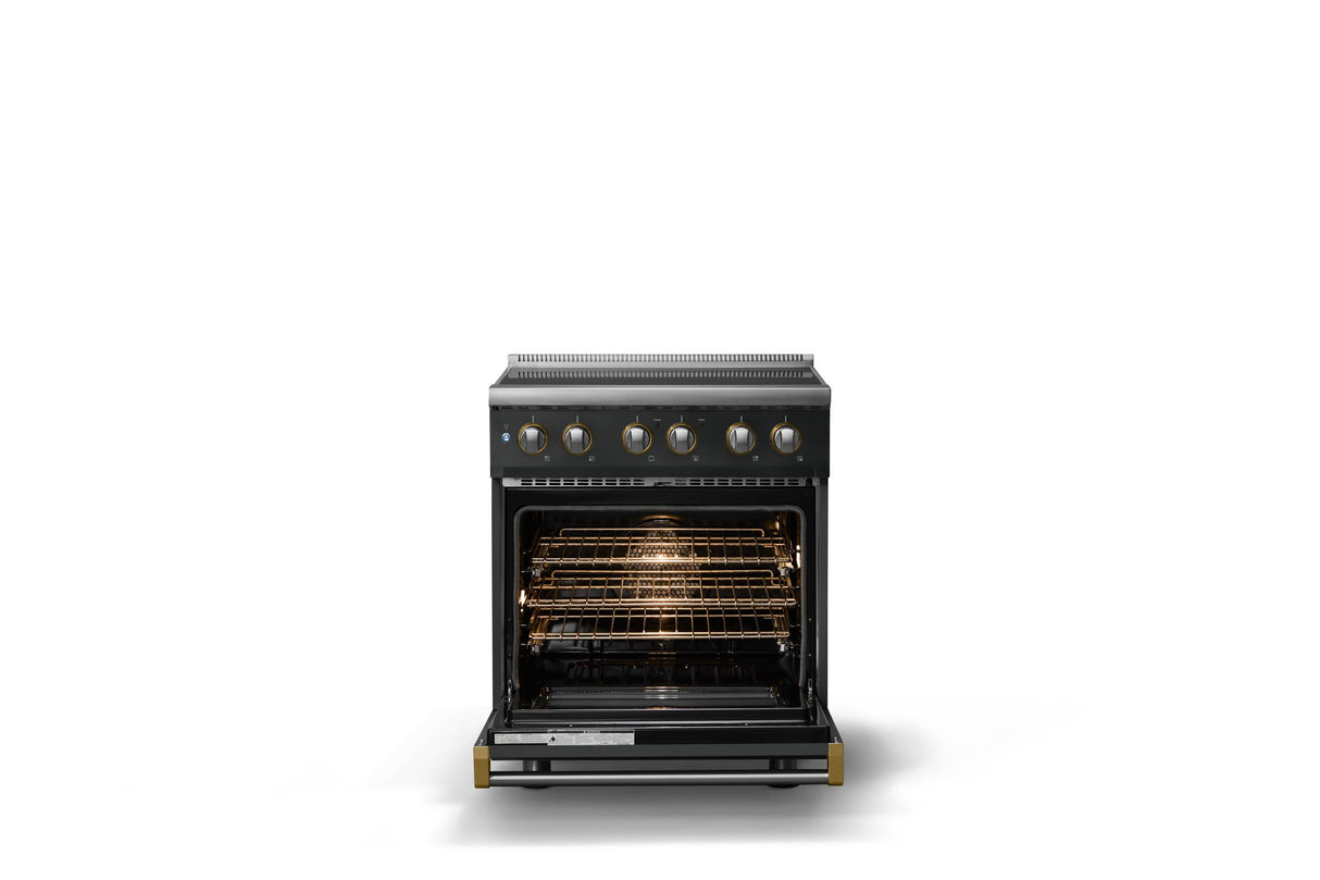 30"W. Induction Range (Finish: Antique Bronze, Trim: Brushed Brass)