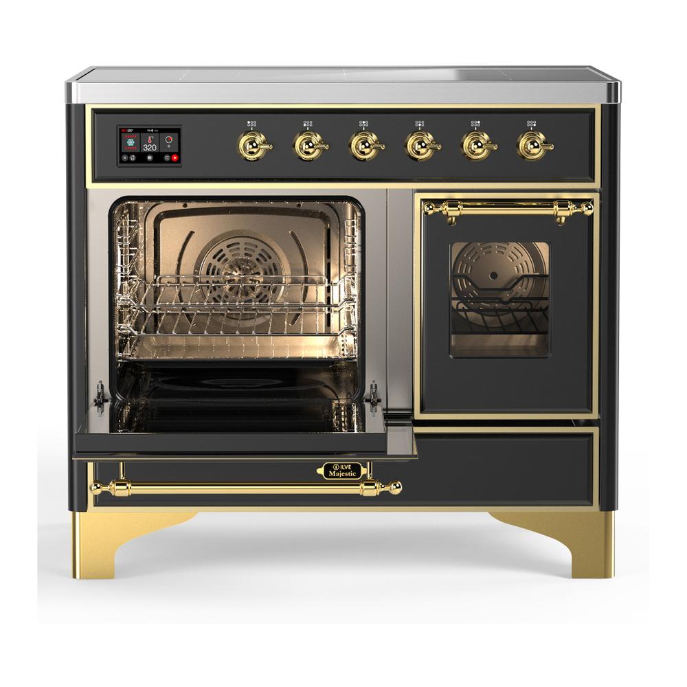 ILVE UMDIB40NR3MGG Majestic III 40 inch Induction Range with 6 Elements, 3.82 cu. ft. Total Oven Capacity (Triple Glass Door, Graphite Matte, Brass)