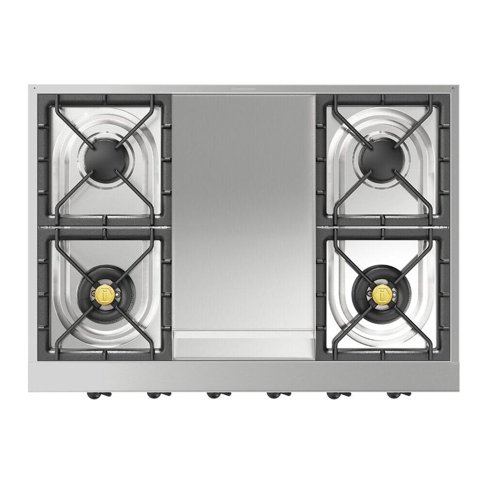 ILVE UHCP36FNSSBLP Nostalgie II 36 inch Built-In Gas Rangetop with 6 Burners and Griddle, in Stainless Steel (Liquid Propane, Burnished)