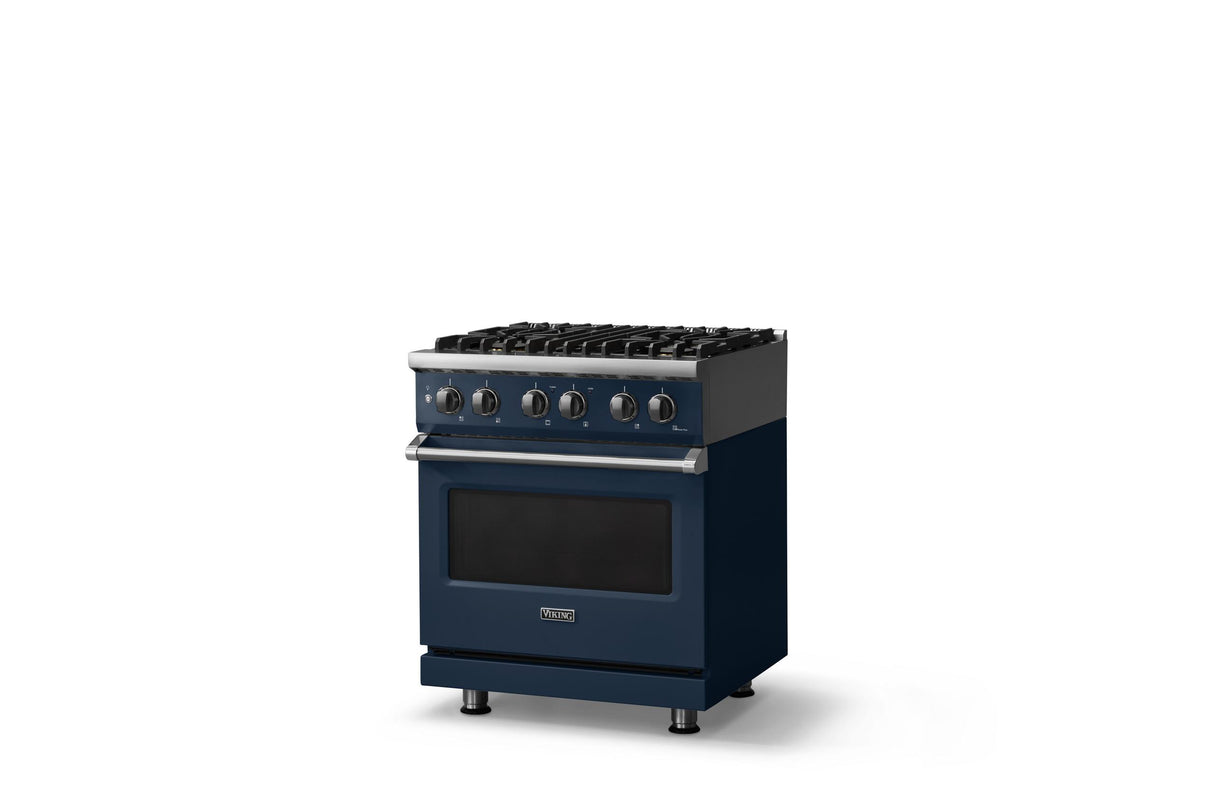 30"W. Dual Fuel Range (Finish: Slate Blue, Trim: Polished Chrome, Fuel: Natural Gas)