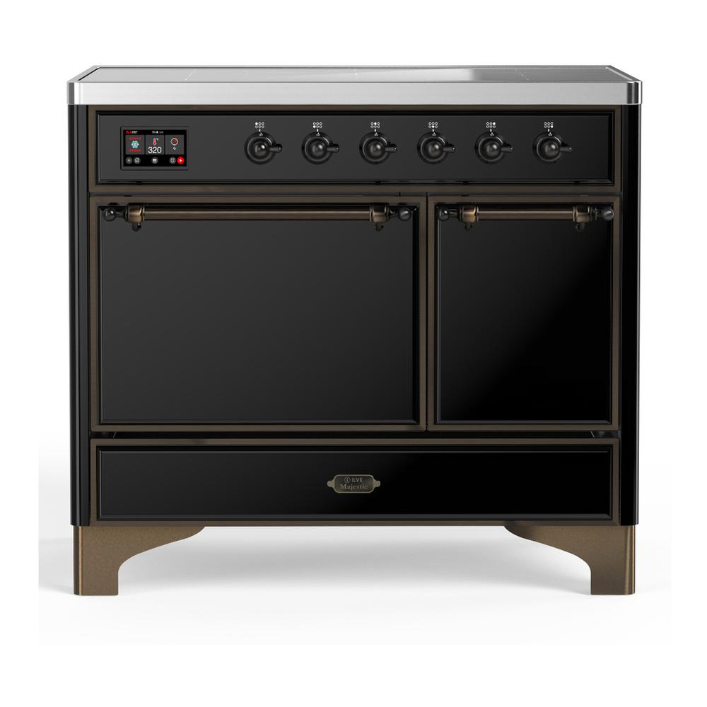 ILVE UMDIB40QNR3BKB Majestic III 40 inch Induction Range with 6 Elements, 3.82 cu. ft. Total Oven Capacity (Solid Door, Glossy Black, Burnished)