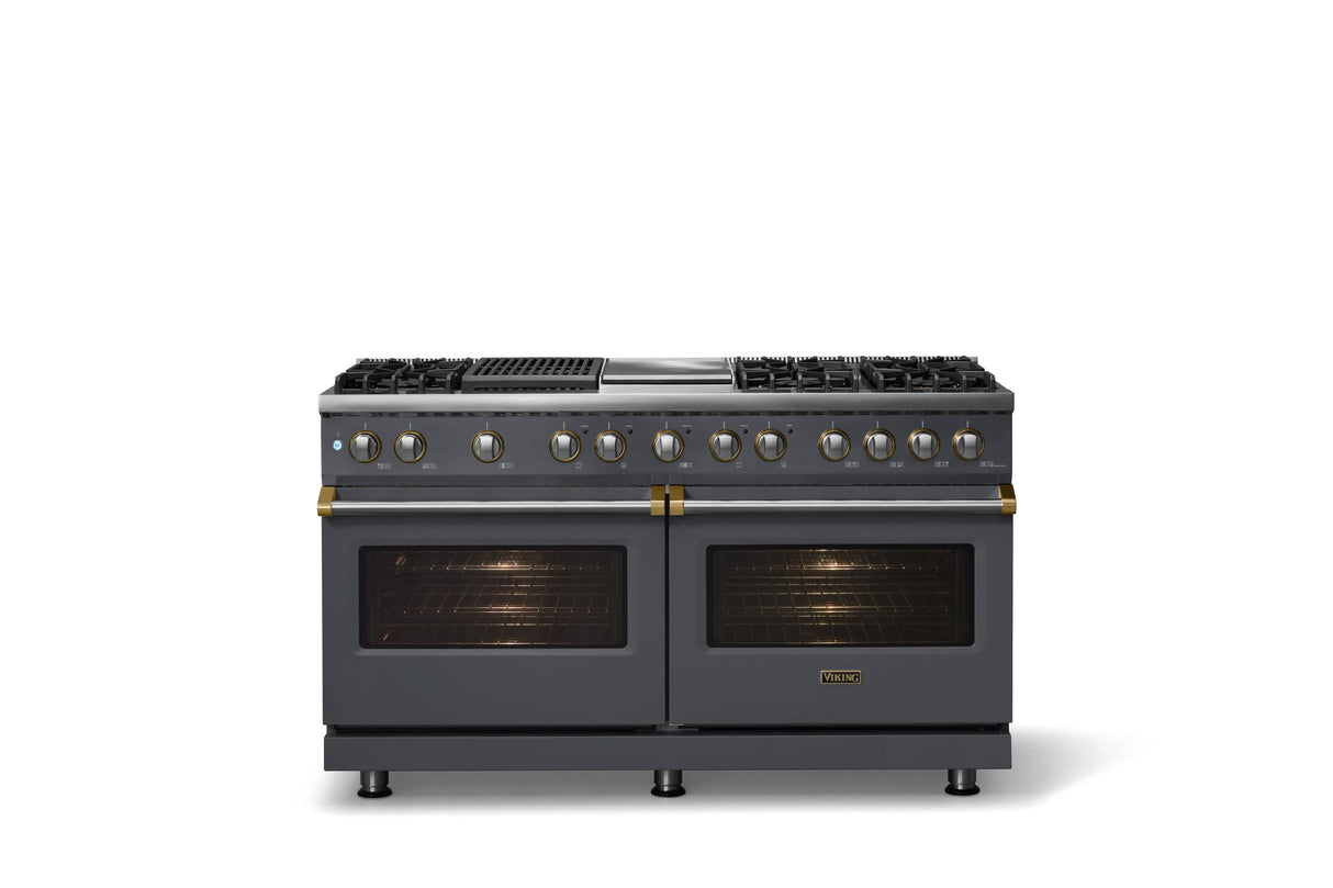60"W.Dual Fuel Range (Finish: Cast Black, Trim: Polished Chrome, Fuel: Propane)