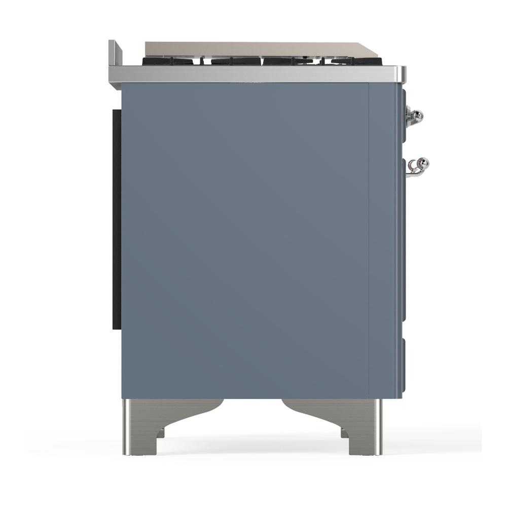 ILVE UM48FNR3BGCLP Majestic III 48 inch Dual Fuel Range with 8 Burners and Griddle, Dual Function Burner up to 25,000 BTU (Liquid Propane, Triple Glass Door, Blue Grey, Chrome)