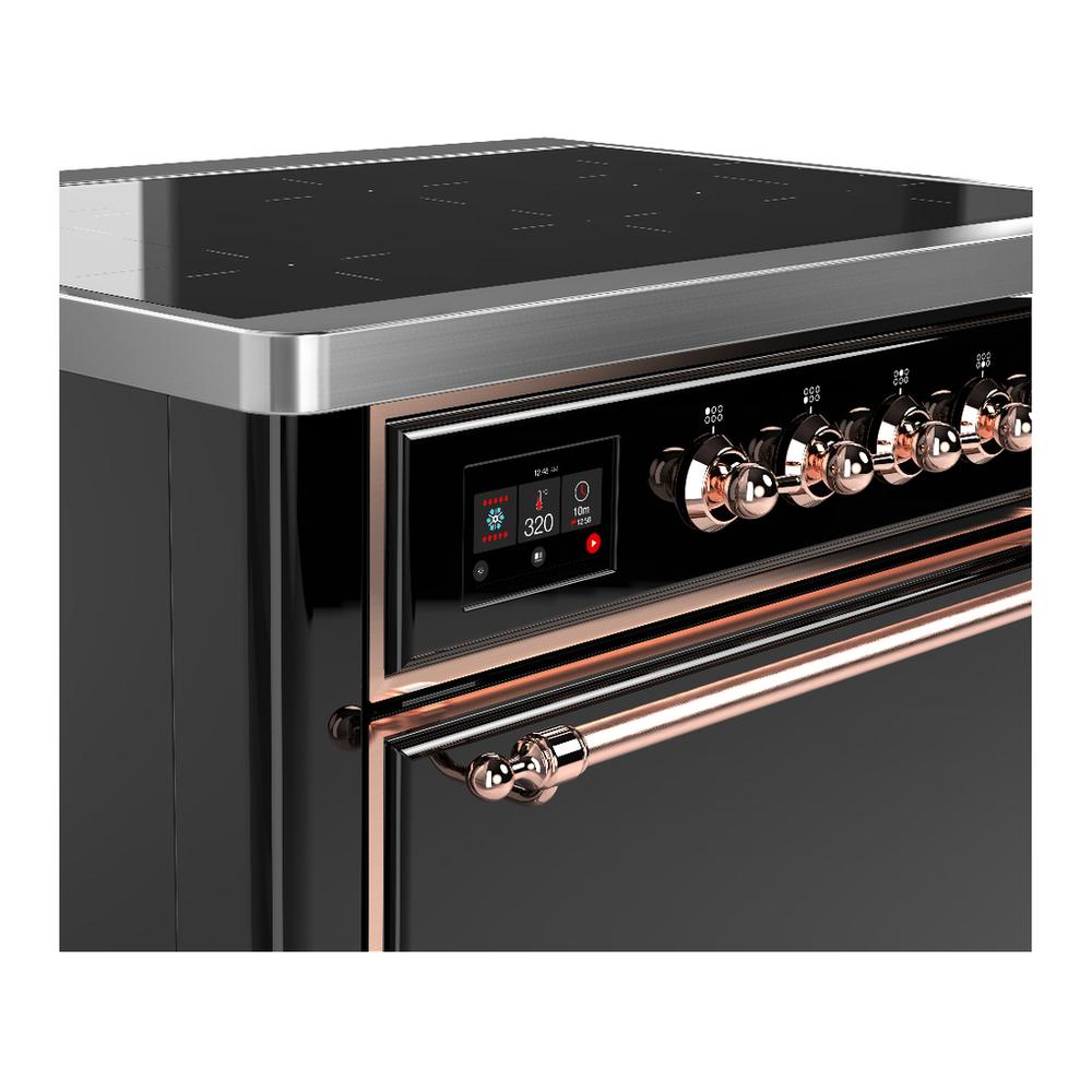 ILVE UMIB36QNR3BKP Majestic III 36 inch Induction Range with 6 Elements, 3.5 cu. ft. Total Oven Capacity (Solid Door, Glossy Black, Copper)
