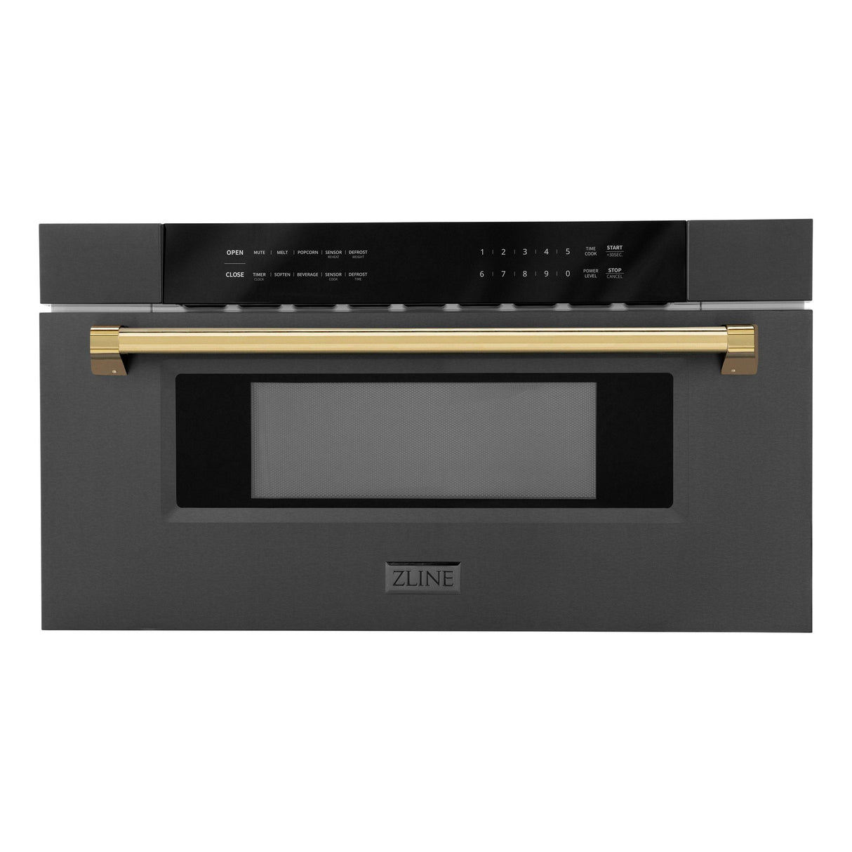ZLINE Autograph Edition 30" 1.2 cu. ft. Built-in Microwave Drawer in Black Stainless Steel and Polished Gold Accents (MWDZ-30-BS-G)