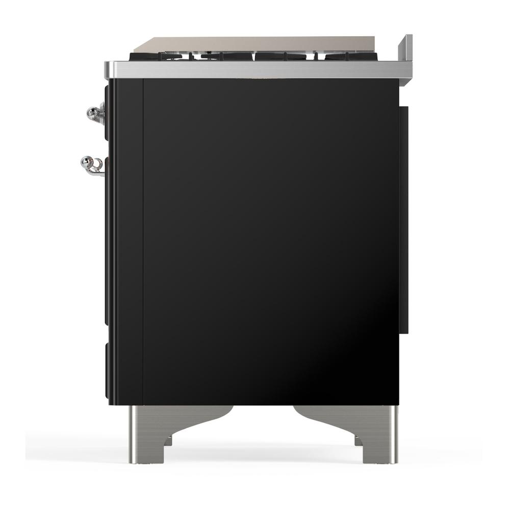 ILVE UM60FQNR3BKC Majestic III 60 inch Dual Fuel Range with 9 Burners and Griddle, Dual Function Burner up to 25,000 BTU (Natural Gas, Solid Door, Glossy Black, Chrome)