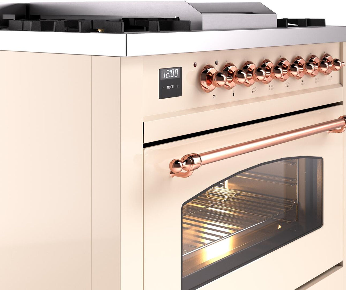 Nostalgie II 36 Inch Dual Fuel Liquid Propane Freestanding Range in Antique White with Copper Trim