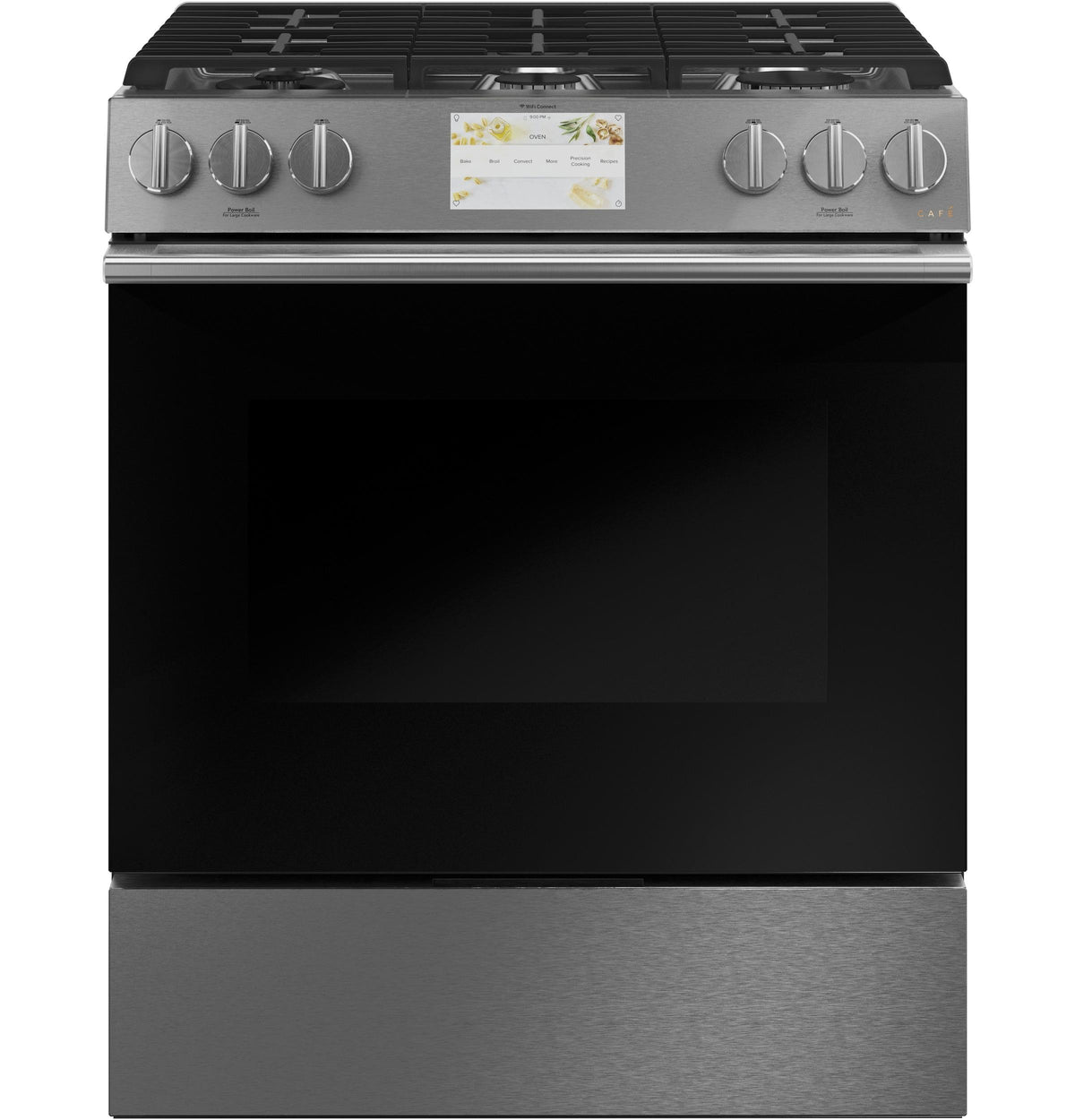 Café™ 30" Smart Slide-In, Front-Control, Dual-Fuel Range in Platinum Glass