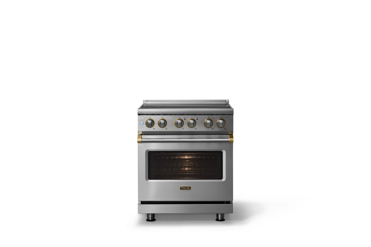 30"W. Induction Range (Finish: Stainless Steel, Trim: Brushed Brass)