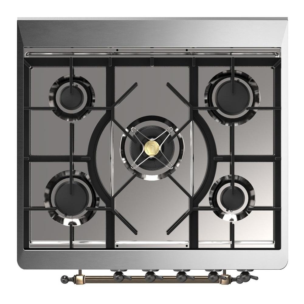 ILVE UM30QNR3BUBLP Majestic III 30 inch Dual Fuel Range with 5 Black Brass Burners, Dual Function Burner up to 25,000 BTU (Liquid Propane, Solid Door, Burgundy, Burnished)