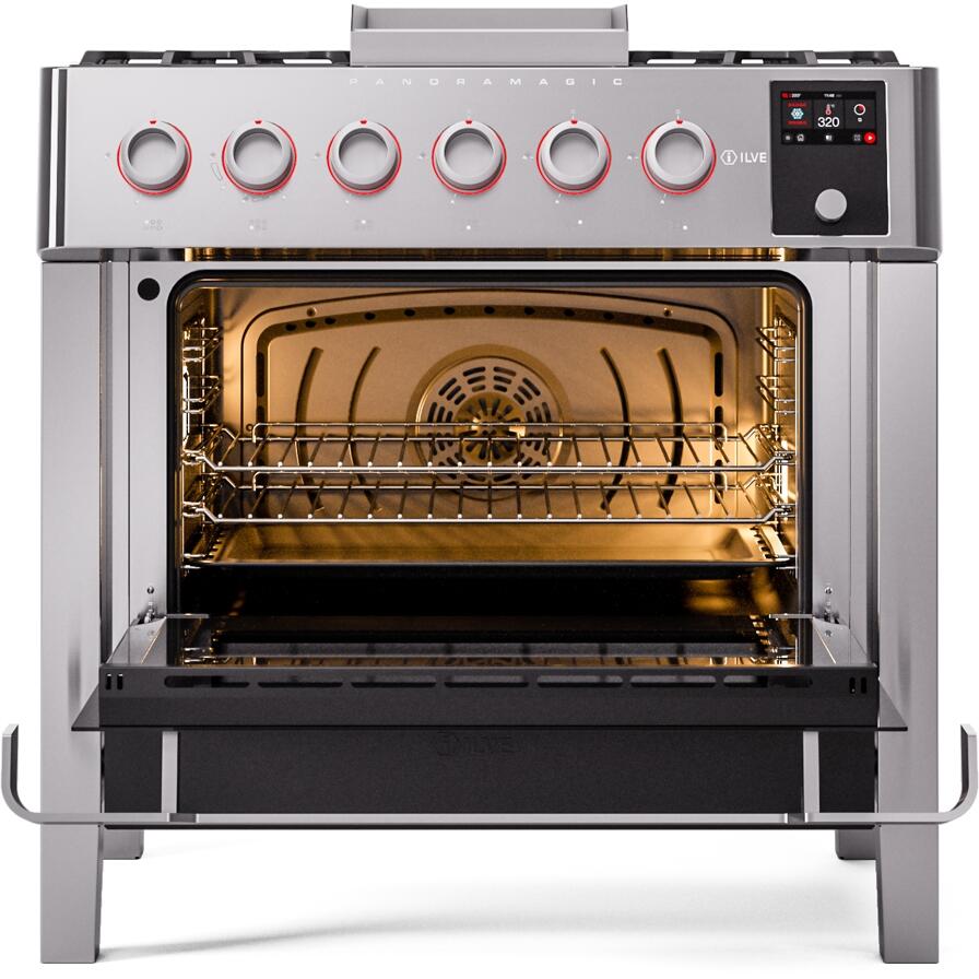 Panoramagic 36 Inch Dual Fuel Natural Gas Freestanding Range in Stainless Steel with Trim