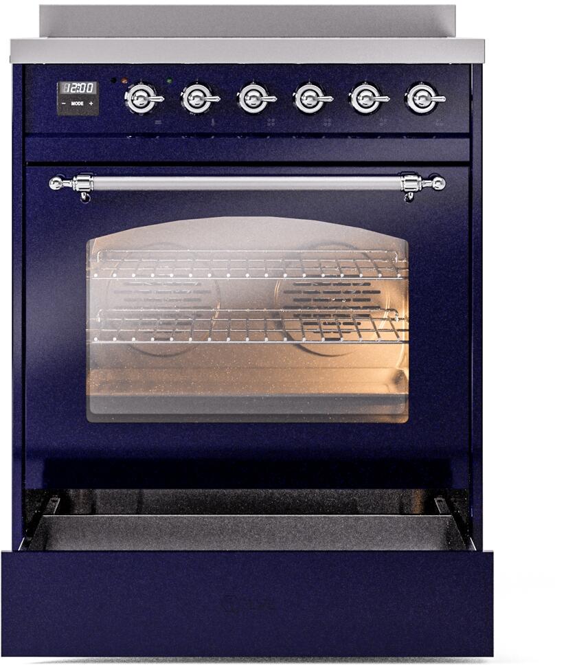 Nostalgie II 30 Inch Electric Freestanding Range in Blue with Chrome Trim