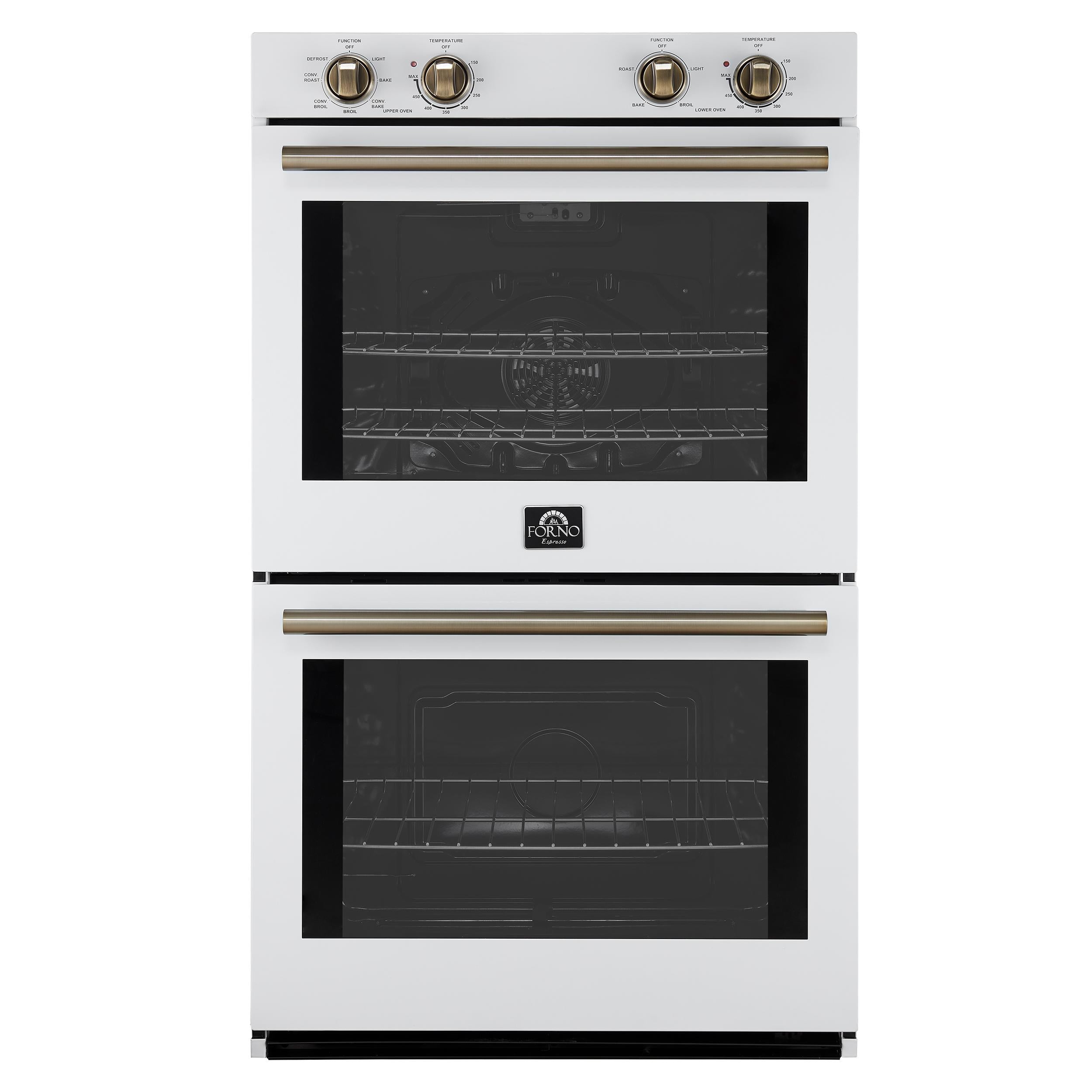 Forno Vomero 30-Inch Double Wall Oven, White, 10 cu.ft Total Capacity, 7100W Convection, Mechanical Controls, Manuel Steam Clean