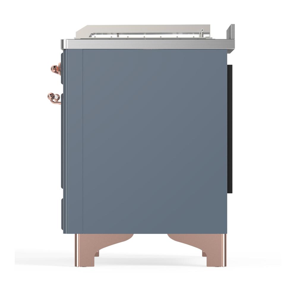 ILVE UM48FSQNR3BGPLP Majestic III 48 inch Dual Fuel Range with 5 Black Brass Burners, Griddle and French Top, Dual Function Burner up to 25,000 BTU (Liquid Propane, Solid Door, Blue Grey, Copper)