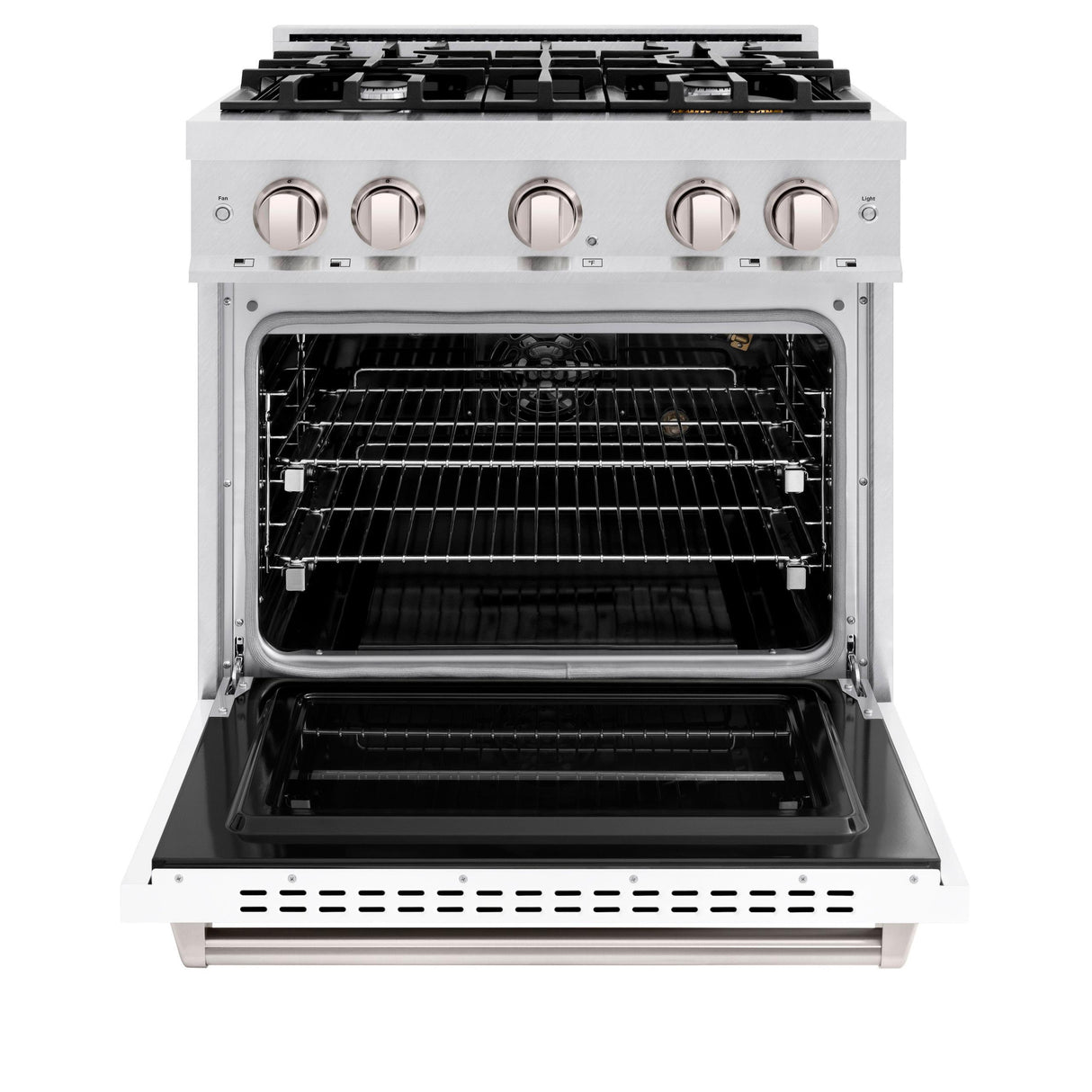 ZLINE 30 in. 4.2 cu. ft. Classic Gas Range with 4 Burner Cooktop and Convection Gas Oven in DuraSnow' Stainless Steel with White Matte Door (CGRS-WM-30)