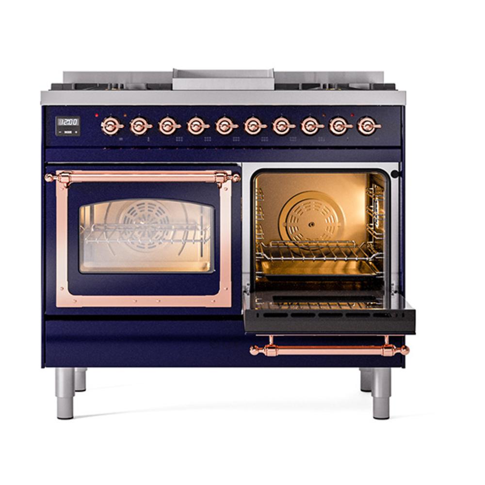 ILVE UND40FNMPMBP Nostalgie II Noblesse 40 inch Dual Fuel Range (Natural Gas, Triple Glass Door, Midnight Blue, Copper)