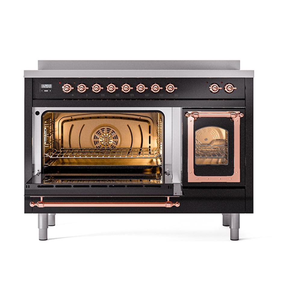 ILVE UNI486NMPBKP Nostalgie II Noblesse 48 inch Induction Range (Triple Glass Door, Glossy Black, Copper)