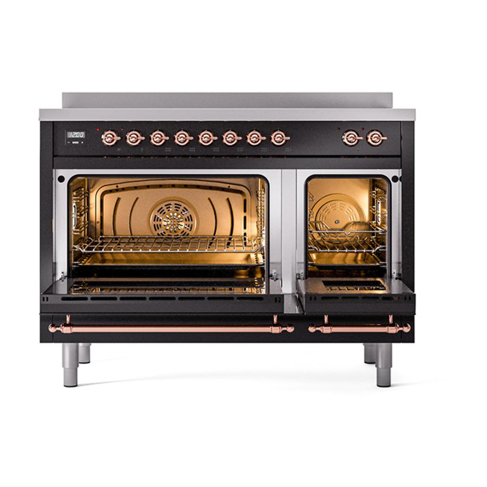 ILVE UNI486NMPBKP Nostalgie II Noblesse 48 inch Induction Range (Triple Glass Door, Glossy Black, Copper)