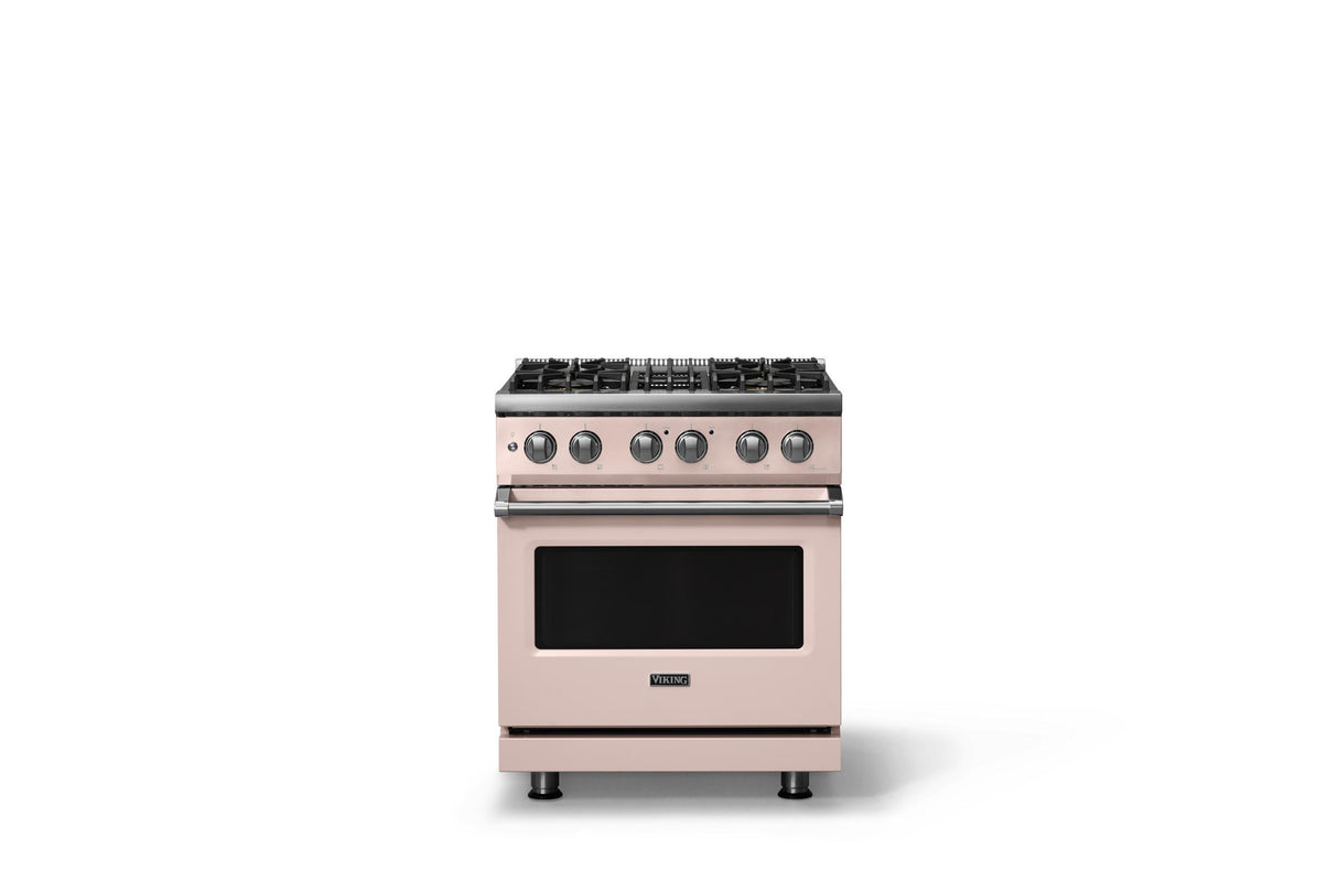 30"W. Dual Fuel Range (Finish: Blush, Trim: Polished Chrome, Fuel: Natural Gas)