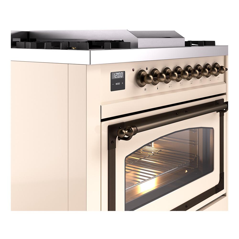 ILVE UN36FNMPAWBLP Nostalgie II Noblesse 36 inch Dual Fuel Range (Liquid Propane, Triple Glass Door, Antique White, Burnished)