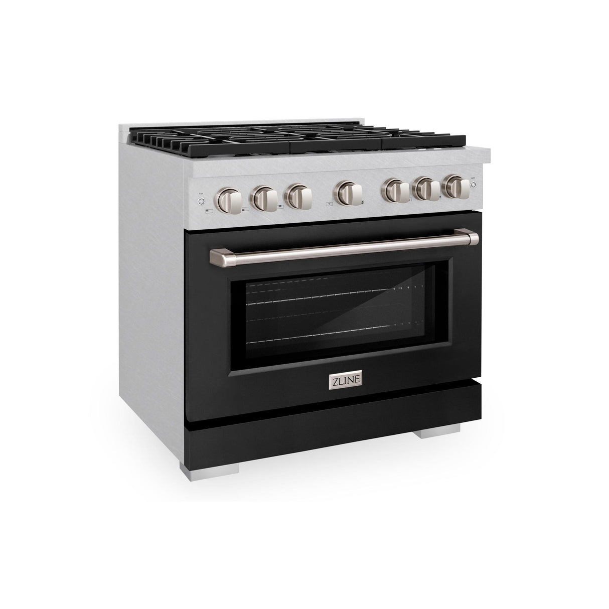 ZLINE 36 in. 5.2 cu. ft. 6 Burner Gas Range with Convection Gas Oven in DuraSnow' Stainless Steel with Black Matte Door (SGRS-BLM-36)