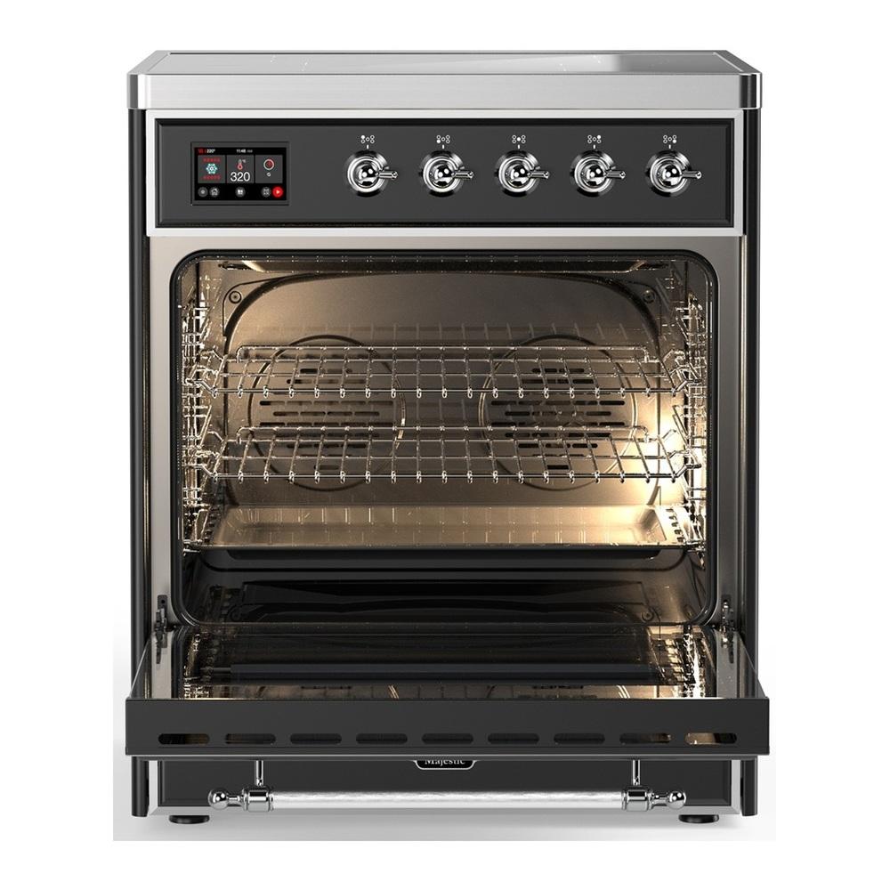 ILVE UMIB30QNR3MGC Majestic III 30 inch Induction Range with 4 Elements, 4 cu. ft. Oven Capacity (Solid Door, Graphite Matte, Chrome)