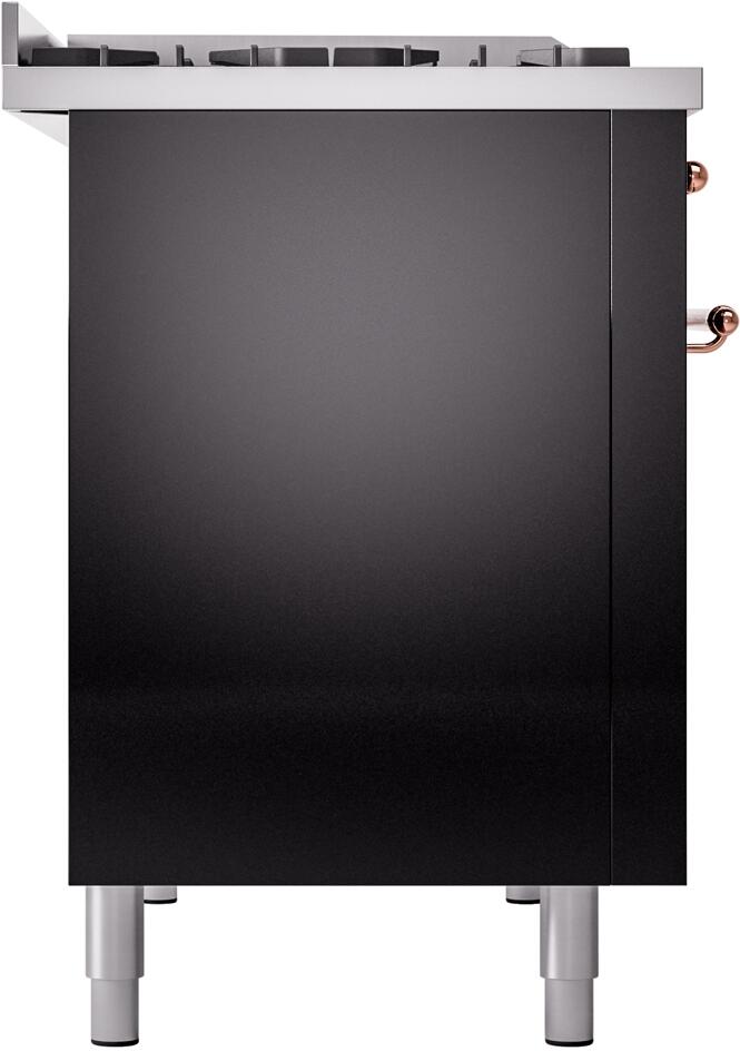 Nostalgie II 48 Inch Dual Fuel Liquid Propane Freestanding Range in Glossy Black with Copper Trim