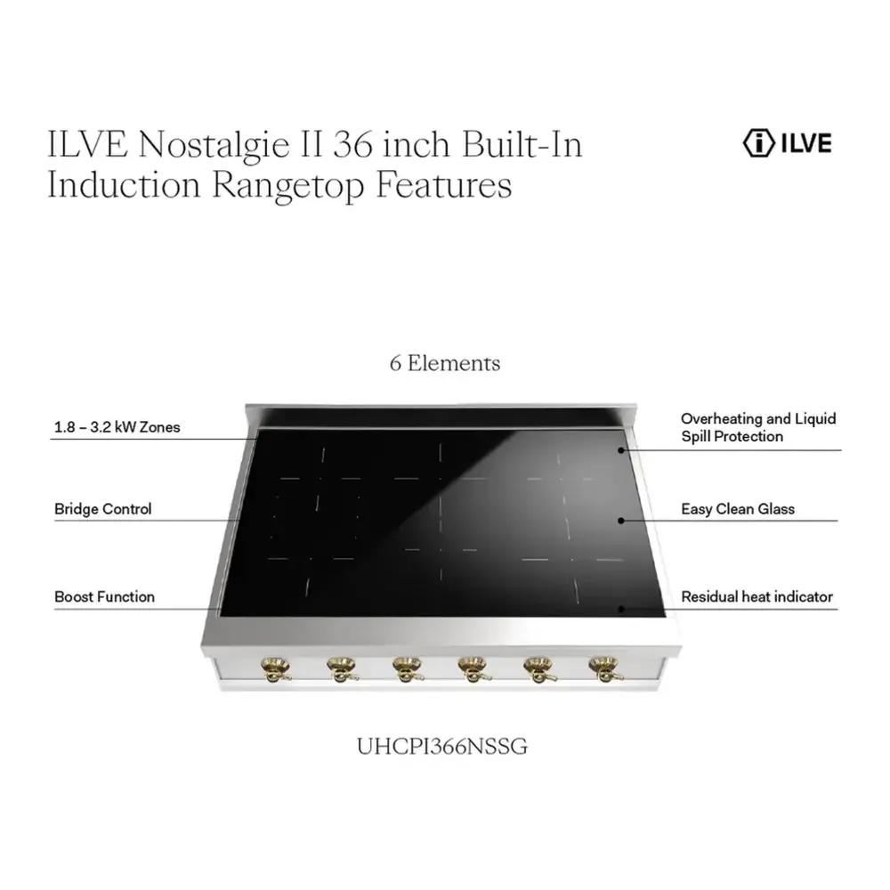 ILVE UHCPI366NSSC Nostalgie II 36 inch Built-In Induction Rangetop with 6 Elements (Chrome)