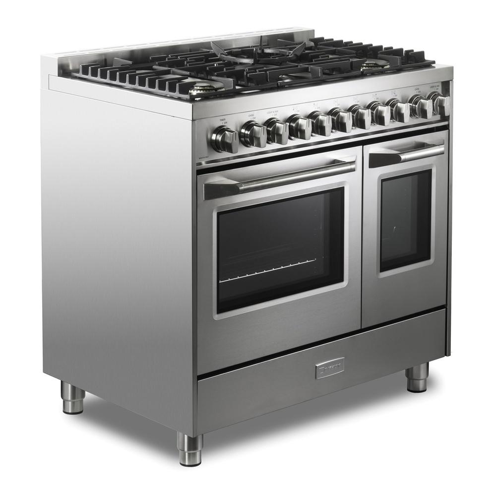 Verona VUFSGG365DSS 36 inch Ultima Collection Double Oven Gas Range with 5 Brass Burners, 4.1 cu. ft. Oven Total Capacity