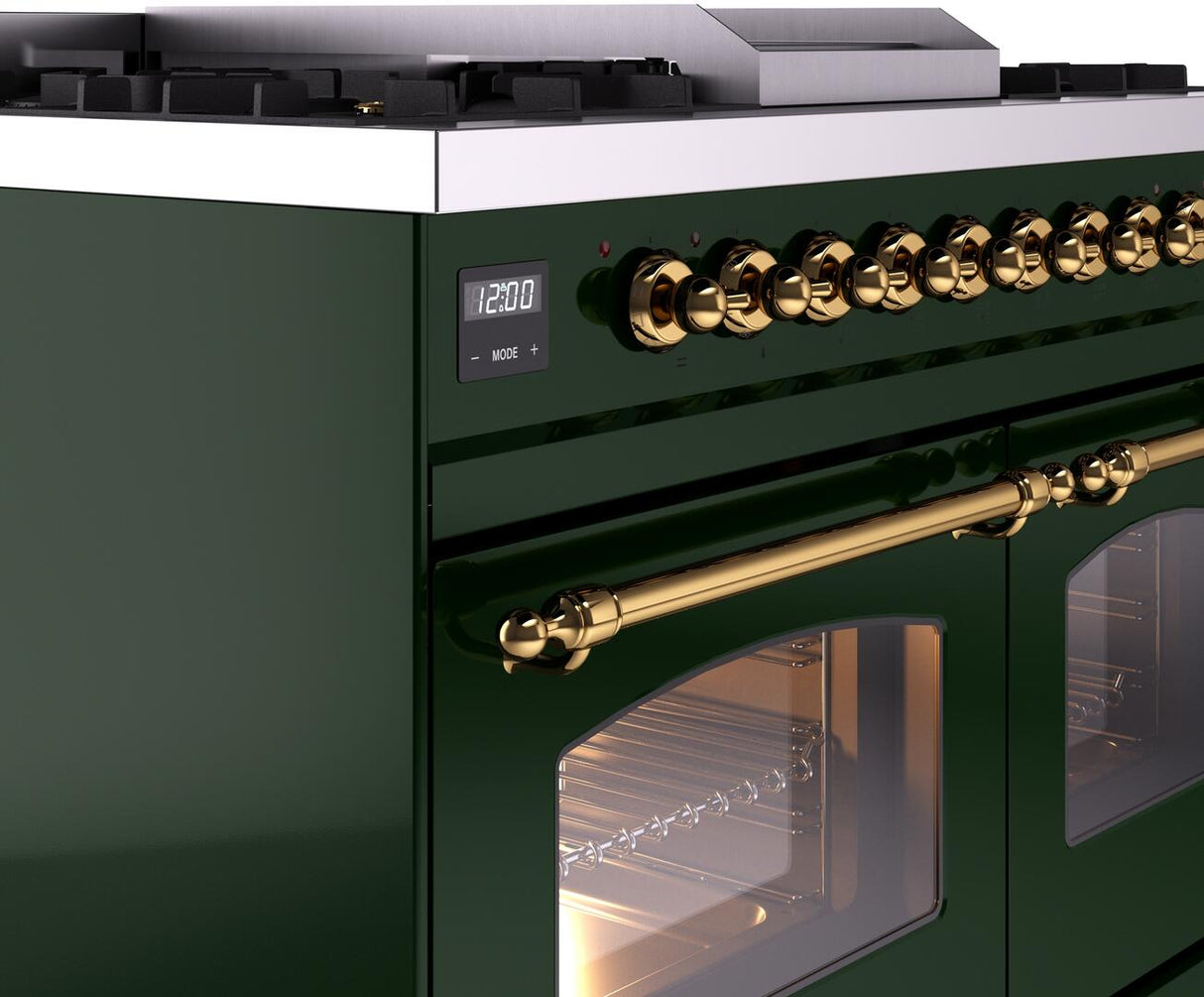 Nostalgie II 40 Inch Dual Fuel Liquid Propane Freestanding Range in Emerald Green with Brass Trim