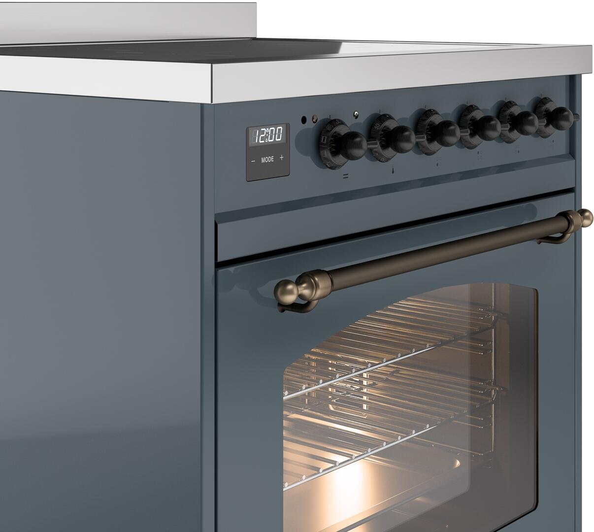 Nostalgie II 30 Inch Electric Freestanding Range in Blue Grey with Bronze Trim