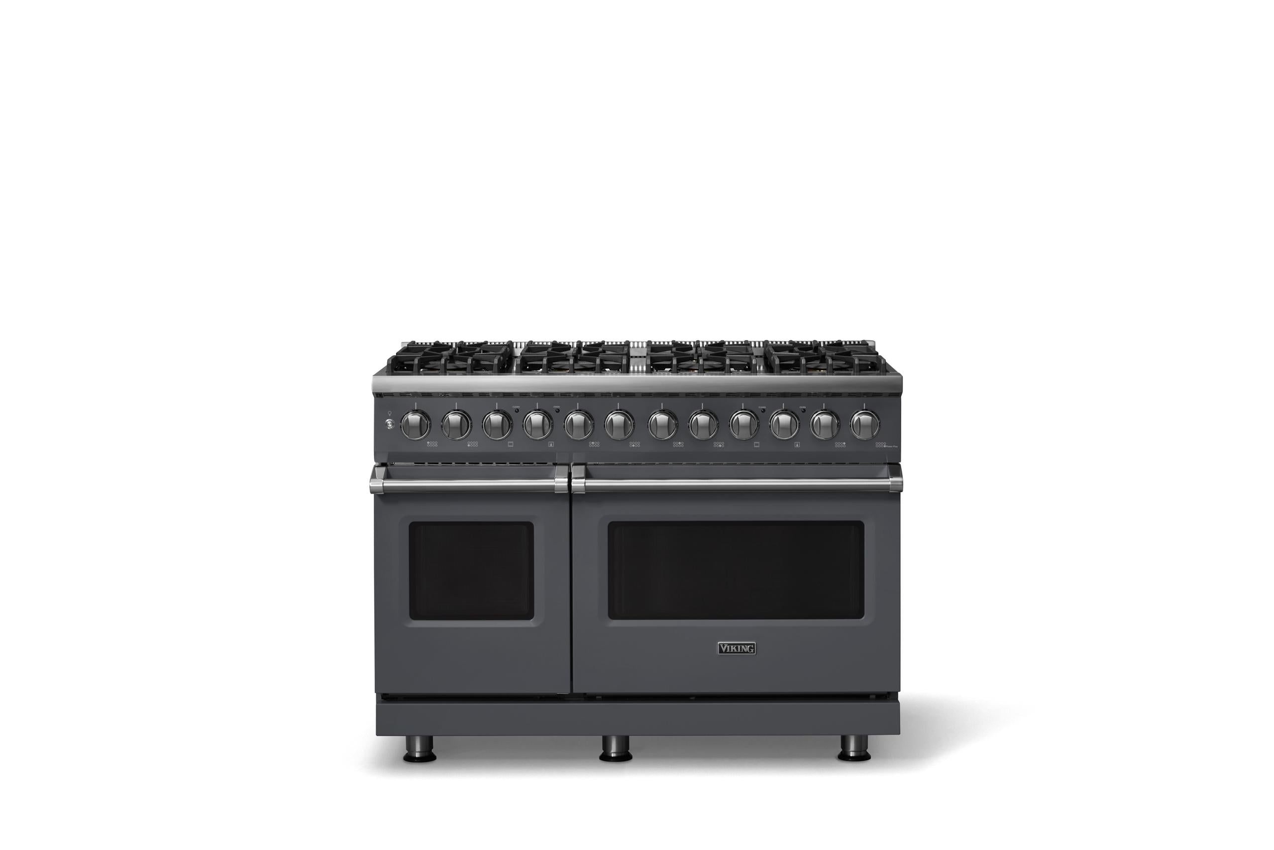 48"W. Dual Fuel Range (Burner: 8b, Finish: Cast Black, Trim: Polished Chrome, Fuel: Propane)