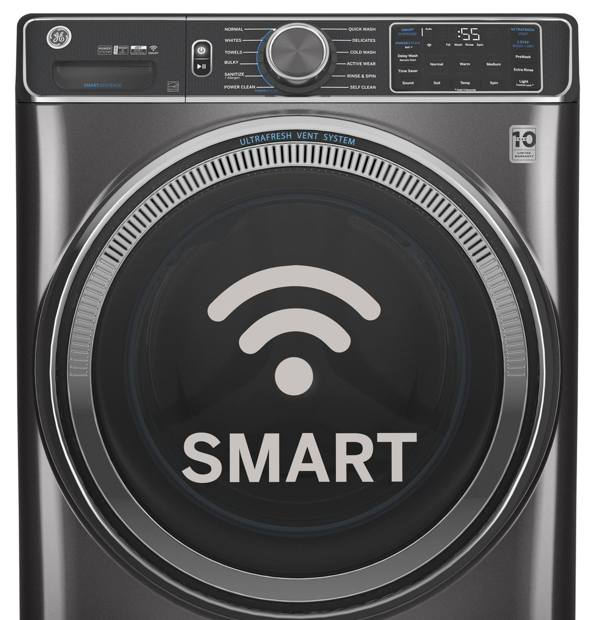 GE® 4.8 cu. ft. Capacity Smart Front Load ENERGY STAR® Washer with UltraFresh Vent System with OdorBlock™ and Sanitize w/Oxi