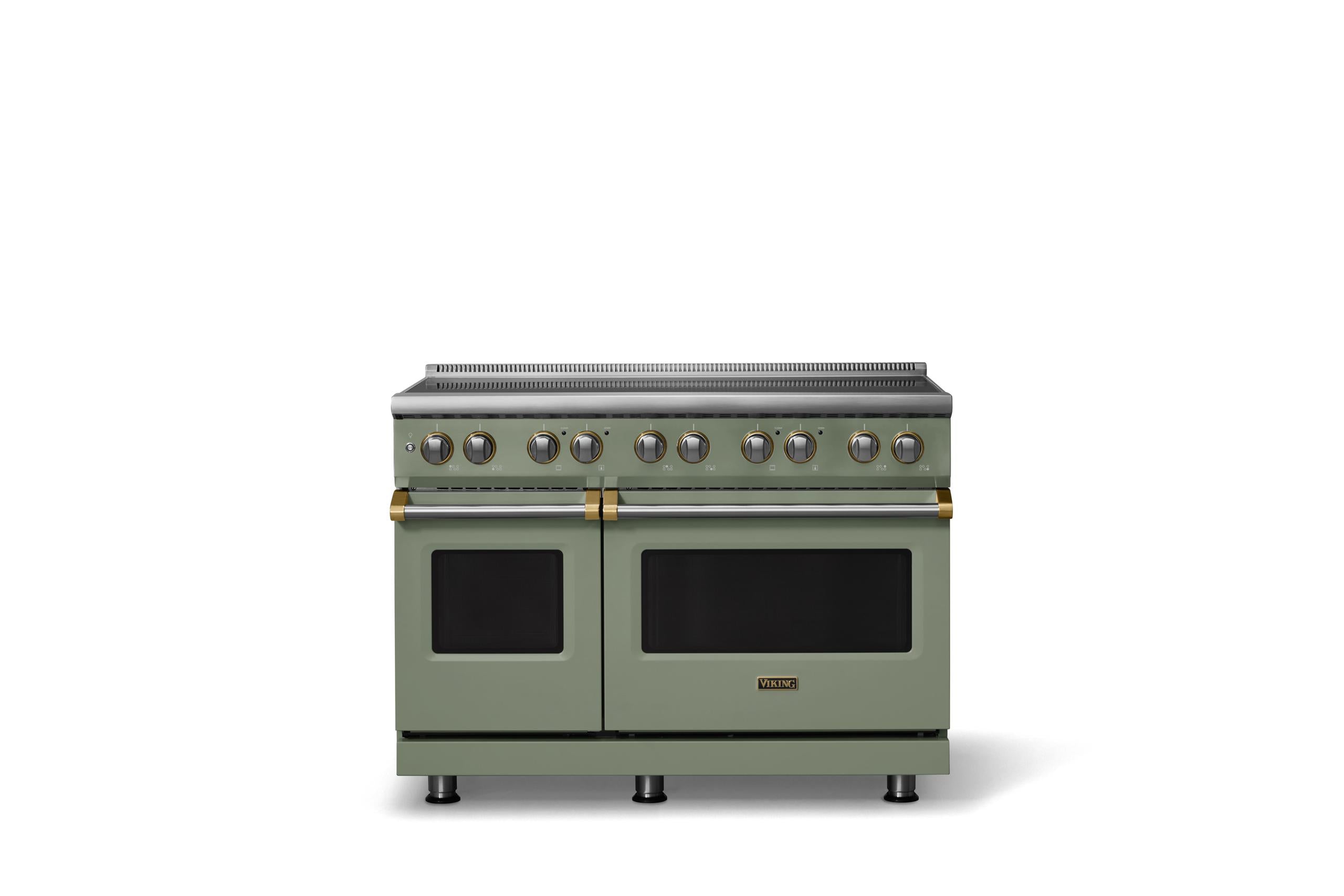 48"W. Induction Range (Finish: Eucalyptus, Trim: Brushed Brass)