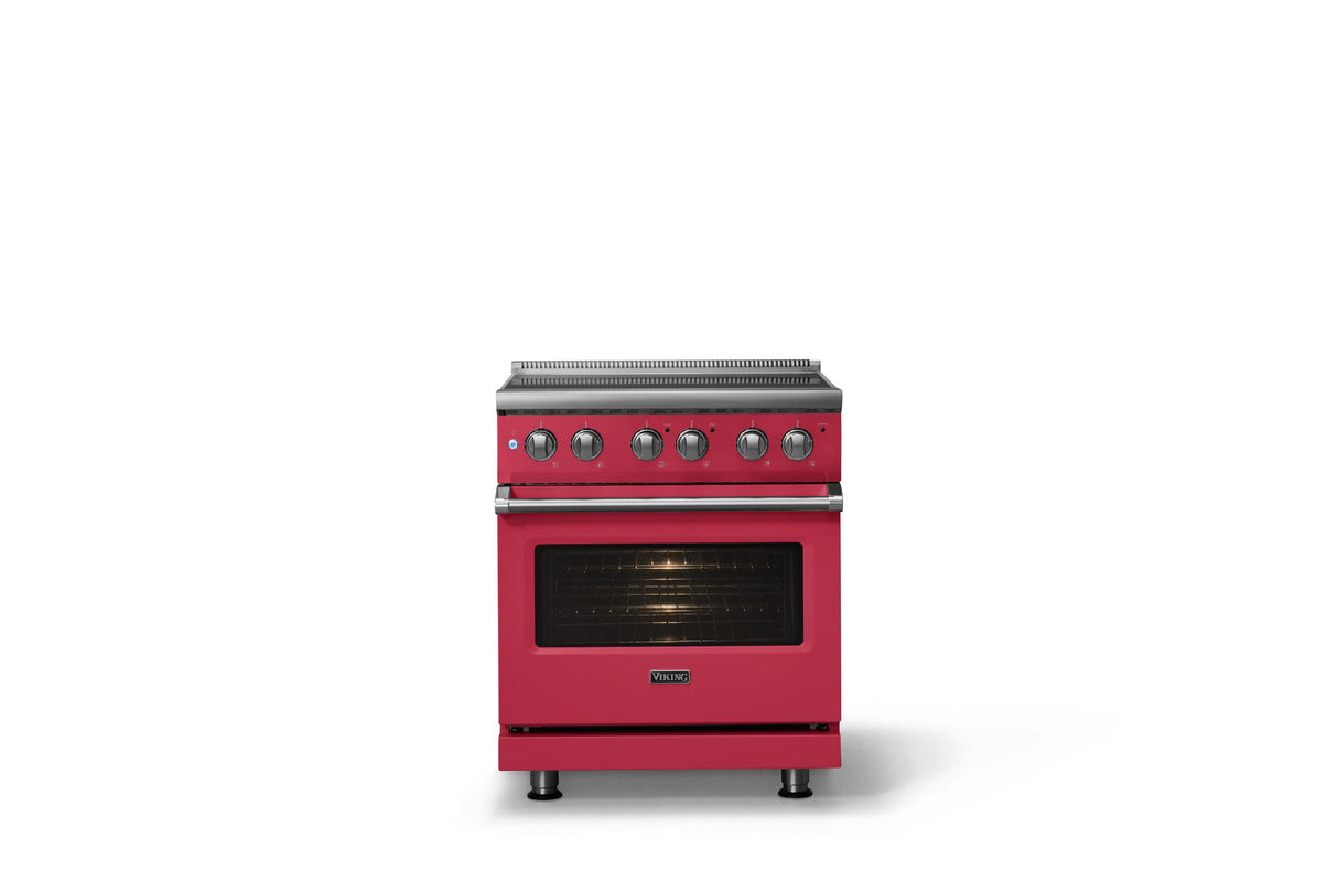 30"W. Electric Range (Finish: Valentine, Trim: Polished Chrome)
