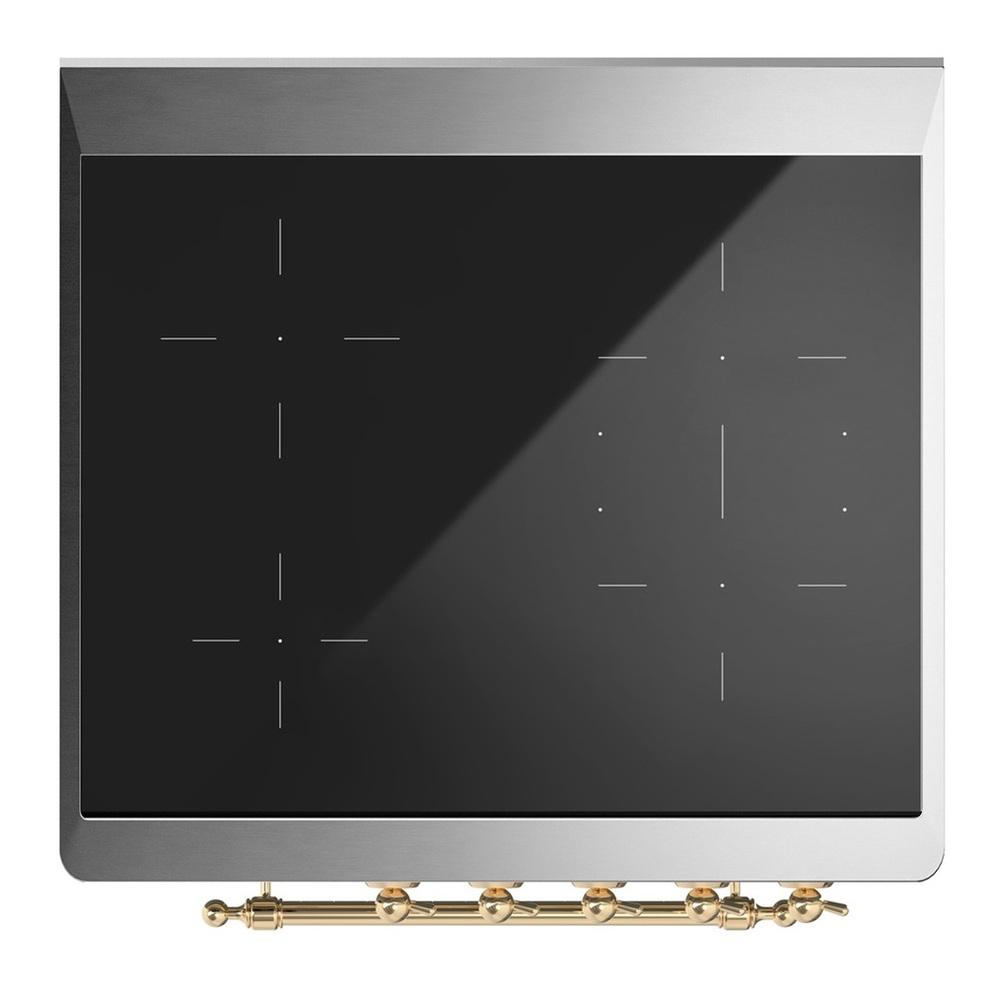 ILVE UMIB30NR3BGG Majestic III 30 inch Induction Range with 4 Elements, 4 cu. ft. Oven Capacity (Triple Glass Door, Blue Grey, Brass)