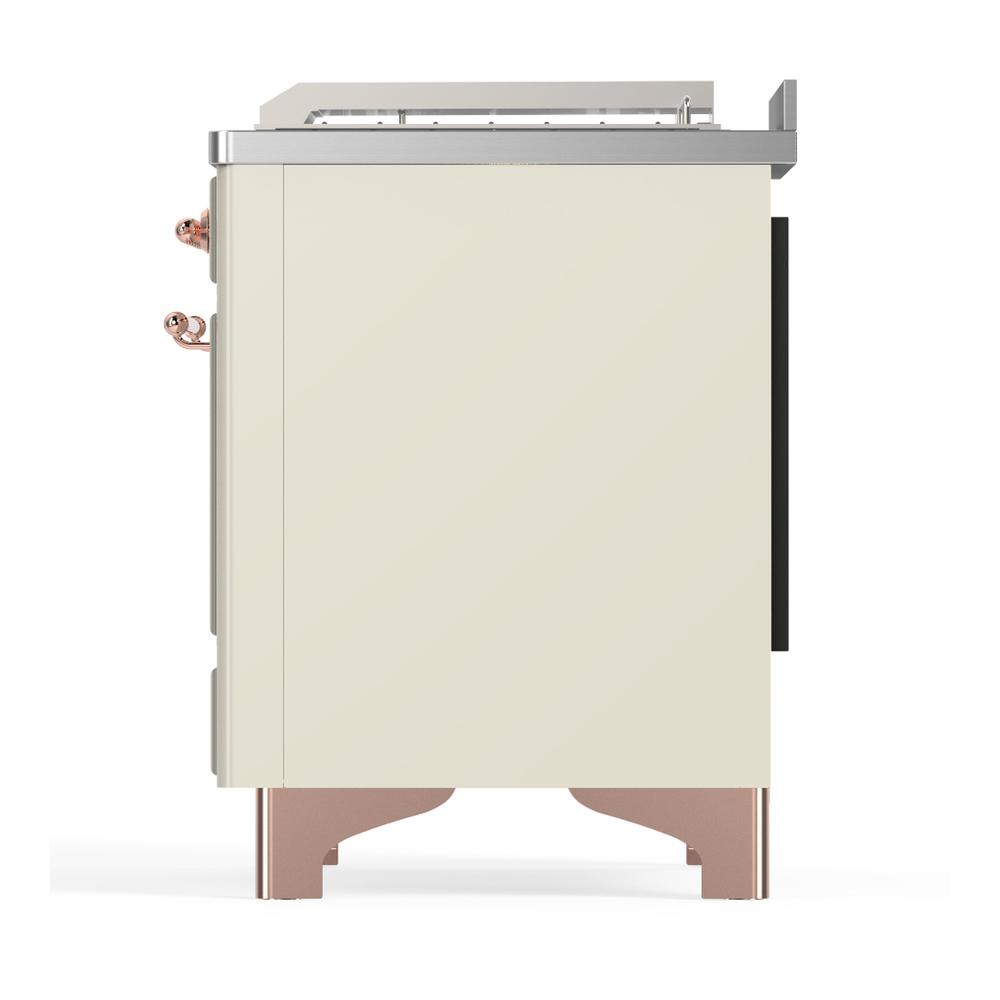 ILVE UM48FSQNR3AWP Majestic III 48 inch Dual Fuel Range with 5 Black Brass Burners, Griddle and French Top, Dual Function Burner up to 25,000 BTU (Natural Gas, Solid Door, Antique White, Copper)