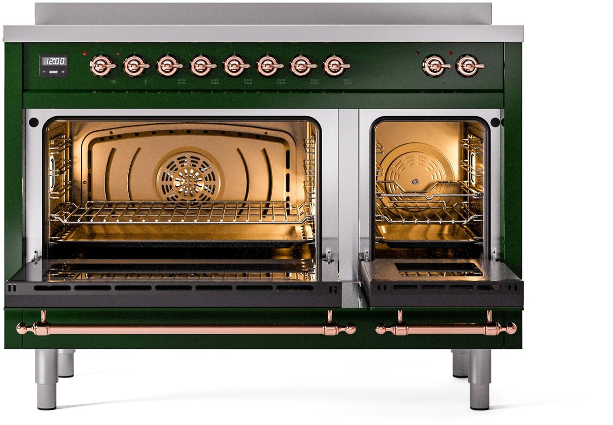 Nostalgie II 48 Inch Electric Freestanding Range in Emerald Green with Copper Trim